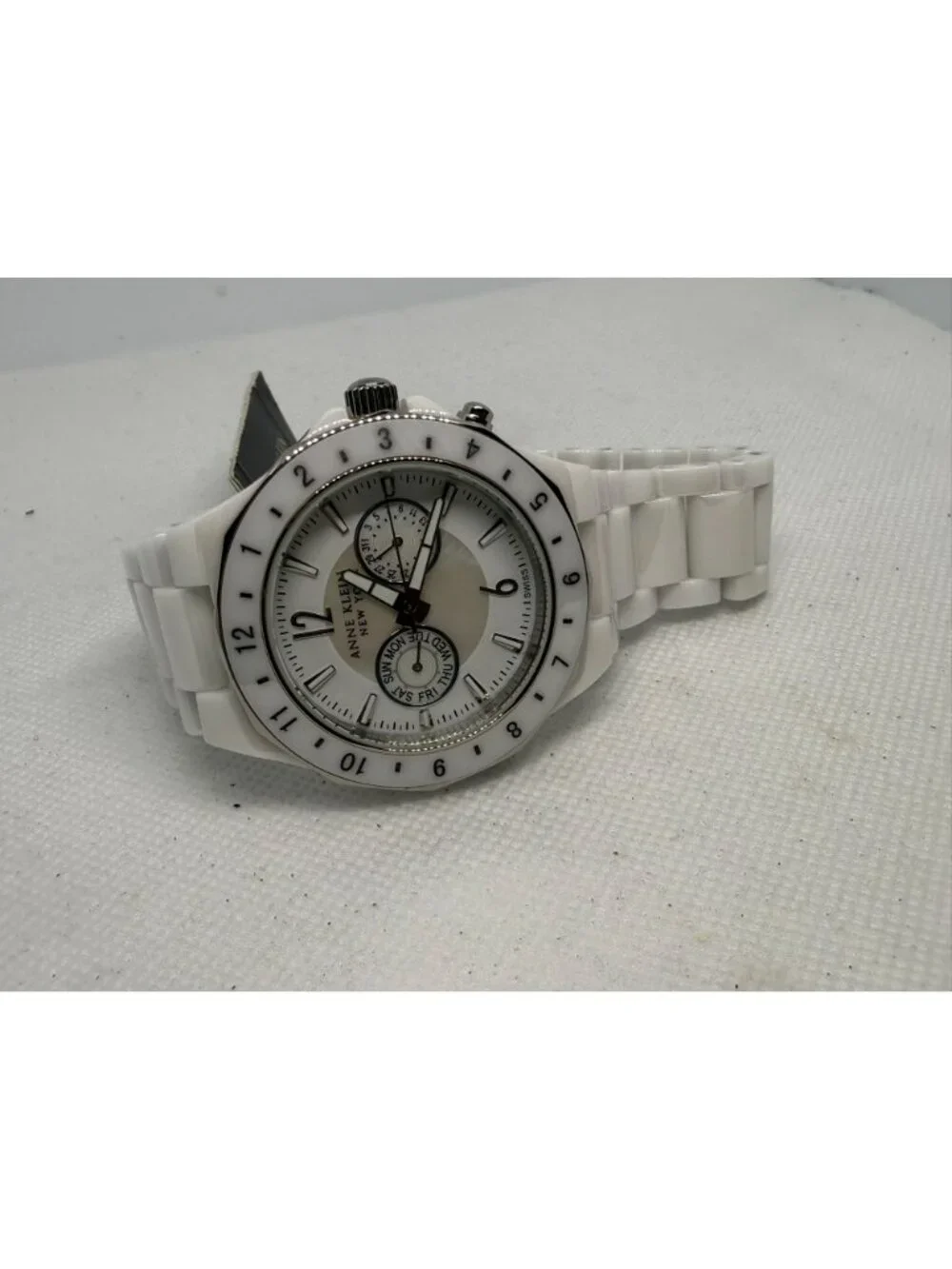 Anne Klein 12/1979WMWB Women's 40mm White Ceramic MOP Dial Swiss Quartz Watch